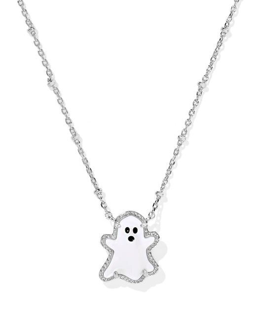 GHOST SHORT PENDANT NECKLACE SILVER WHITE MOTHER OF PEARL - She Chester