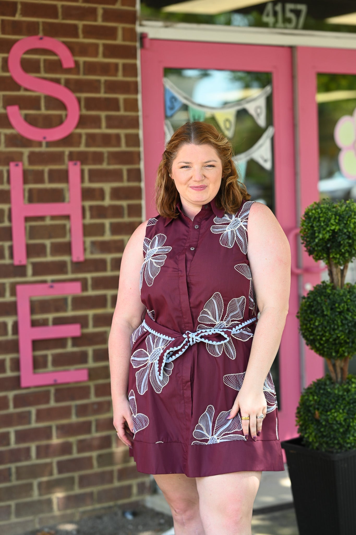 Gloria Embroidered Wine Dress - She Chester