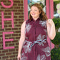 Gloria Embroidered Wine Dress - She Chester