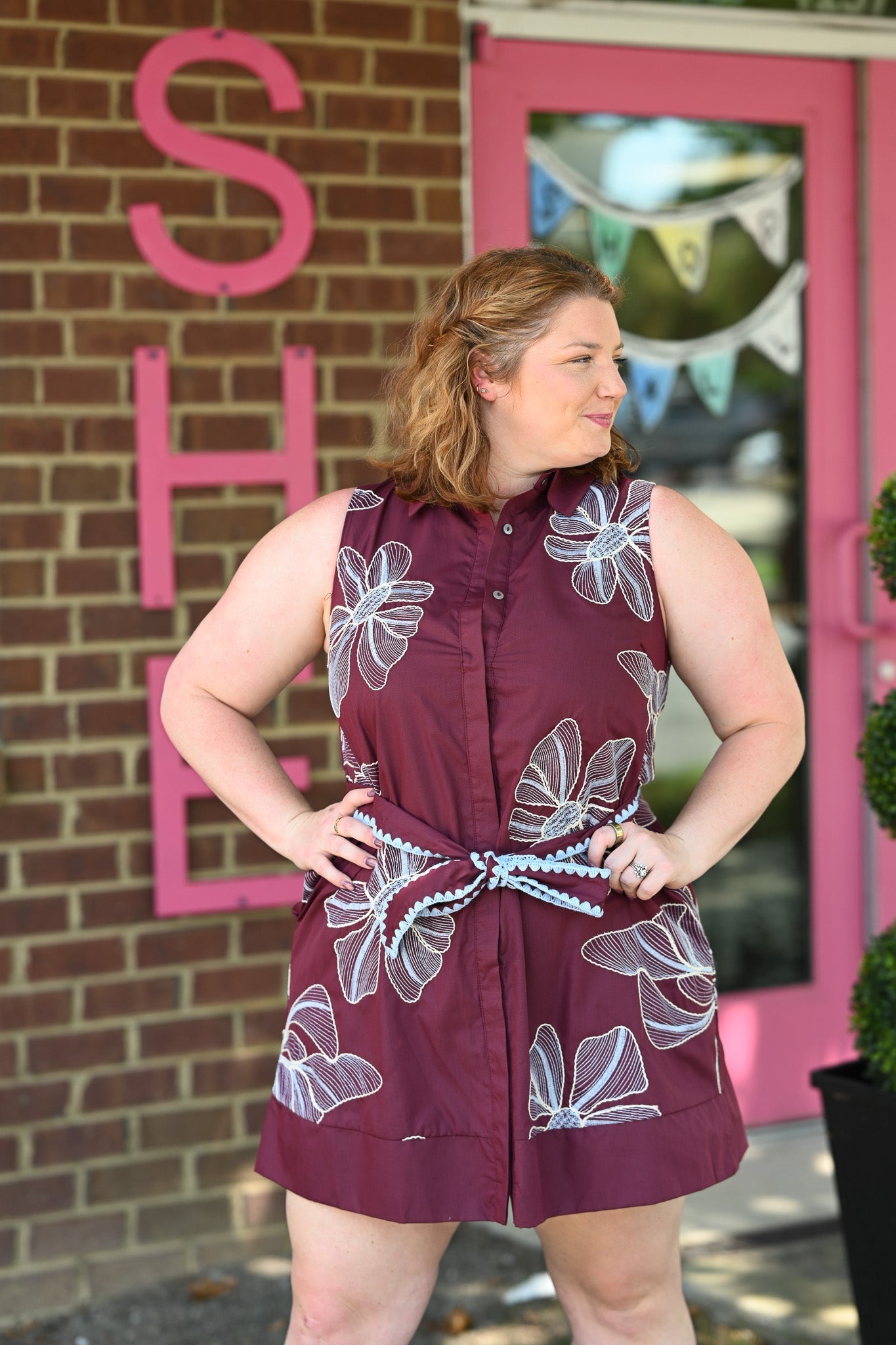 Gloria Embroidered Wine Dress - She Chester