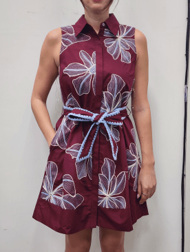 Gloria Embroidered Wine Dress - She Chester