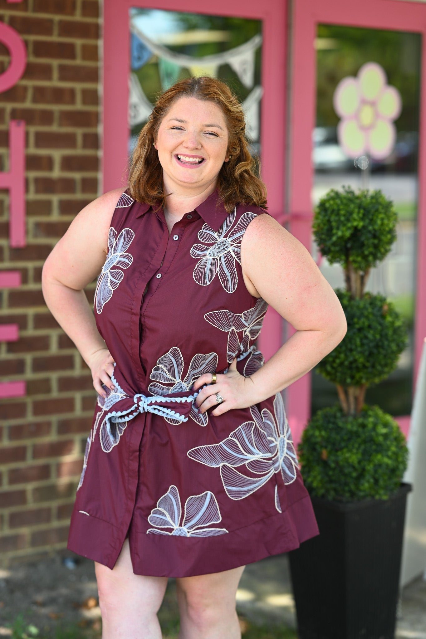 Gloria Embroidered Wine Dress - She Chester