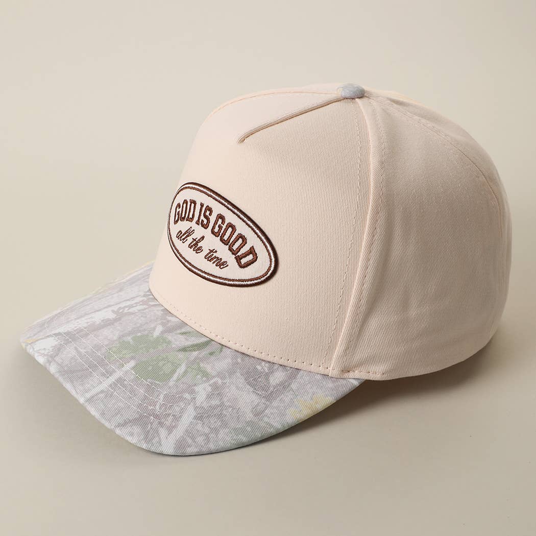 GOD IS GOOD All The Time Patch Camo Brim Baseball Cap: CAMWH / One Size - She Chester
