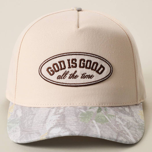 GOD IS GOOD All The Time Patch Camo Brim Baseball Cap: CAMWH / One Size - She Chester