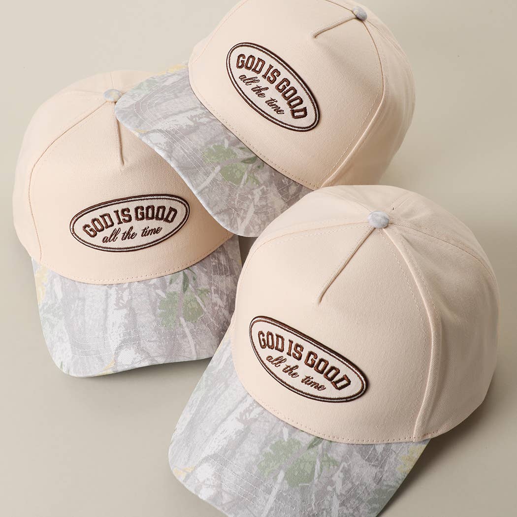 GOD IS GOOD All The Time Patch Camo Brim Baseball Cap: CAMWH / One Size - She Chester
