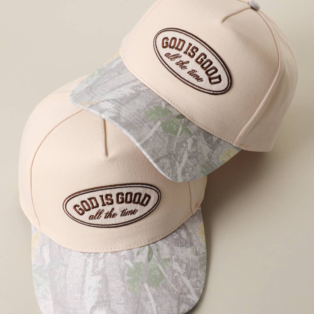 GOD IS GOOD All The Time Patch Camo Brim Baseball Cap: CAMWH / One Size - She Chester