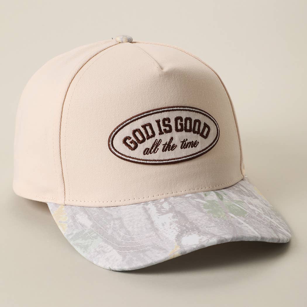 GOD IS GOOD All The Time Patch Camo Brim Baseball Cap: CAMWH / One Size - She Chester