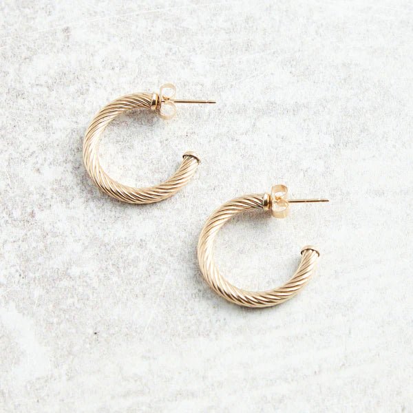 Gold 1.125 Textured Twist Hoop - She Chester