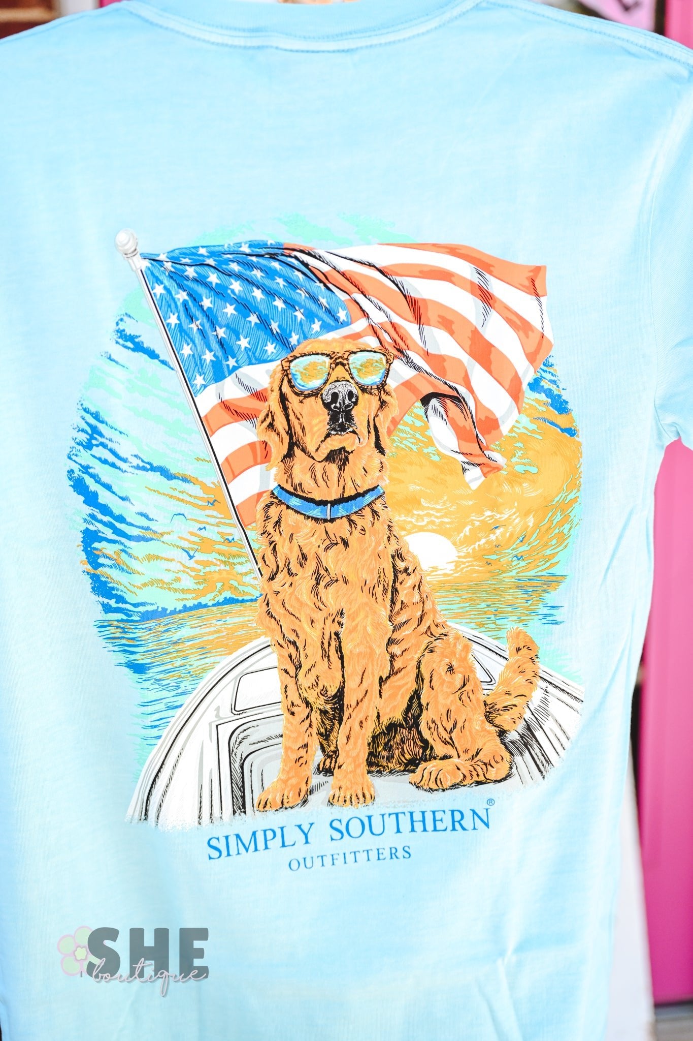 Golden Lab with Flag Mineral Wash Tee - She Chester