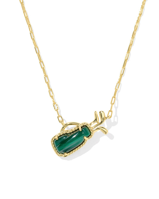 GOLF SHORT PENDANT NECKLACEGOLD GREEN MALACHITE - She Chester