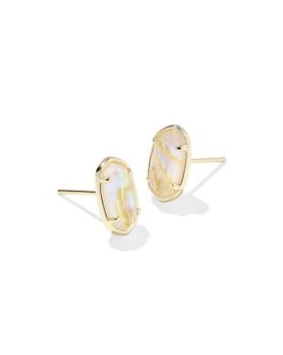 GRAYSON STONE STUD EARRING SGOLD IRIDESCENT ABALONE - She Chester