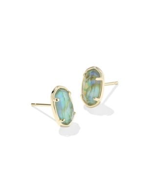 GRAYSON STONE STUD EARRINGS GOLD DEEP AQUA ILLUSION - She Chester