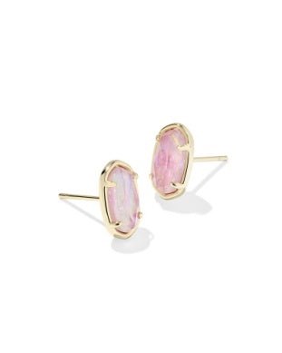 GRAYSON STONE STUD EARRINGS GOLD PINK IRIDESCENT MOTHER OF PEARL - She Chester