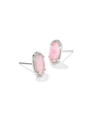 GRAYSON STONE STUD EARRINGS SILVER PINK IRIDESCENT MOTHER OF PEARL - She Chester