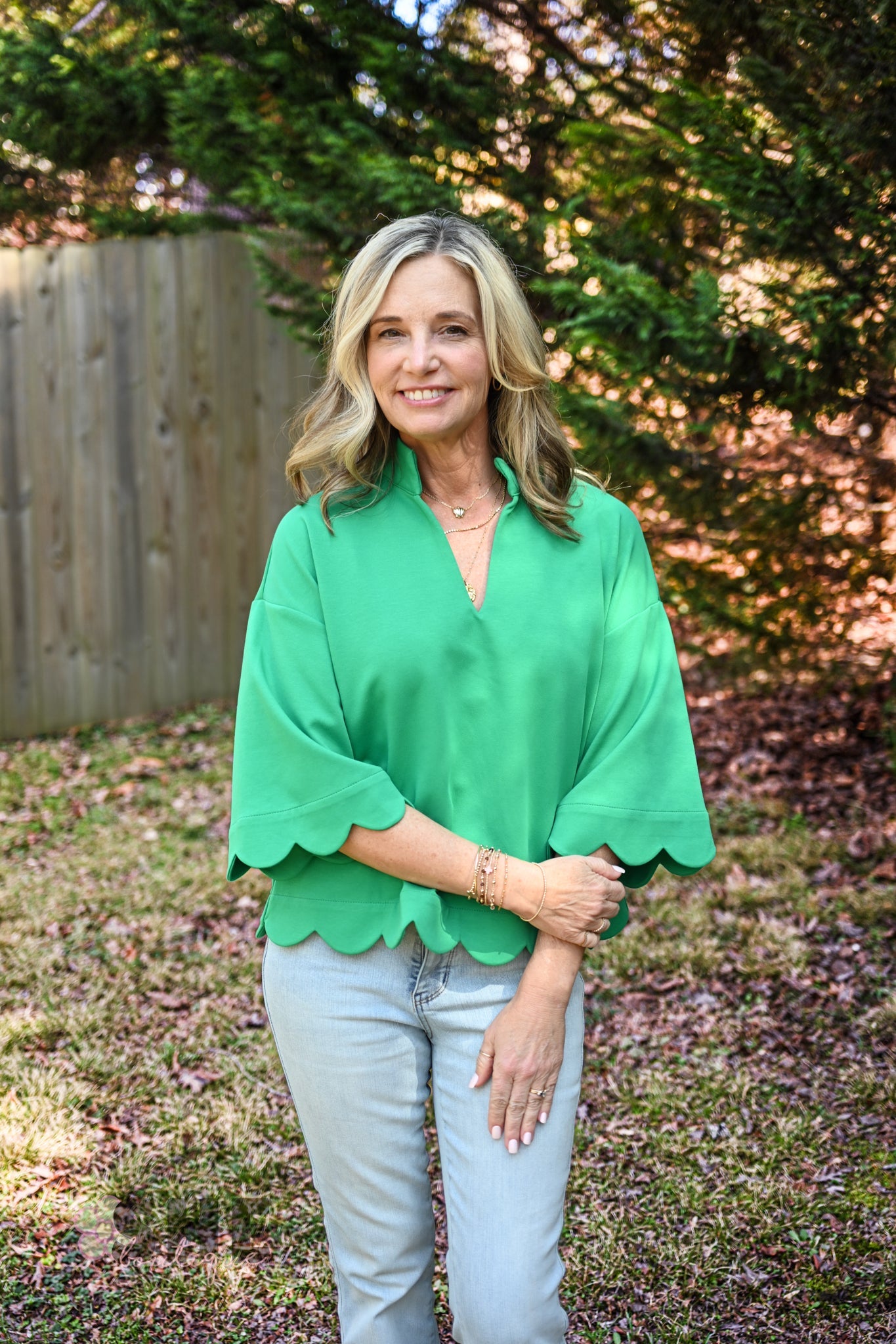 Green Break Through Scalloped Top - She Chester