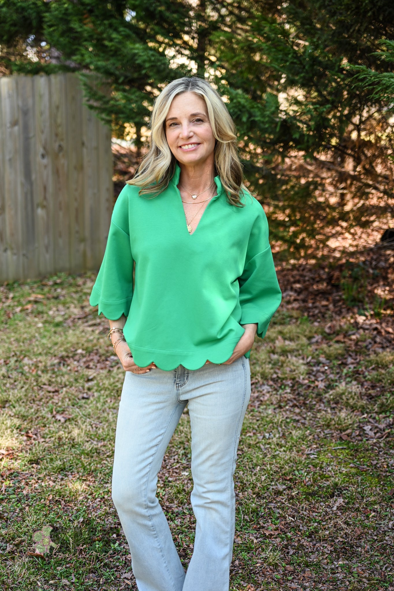 Green Break Through Scalloped Top - She Chester
