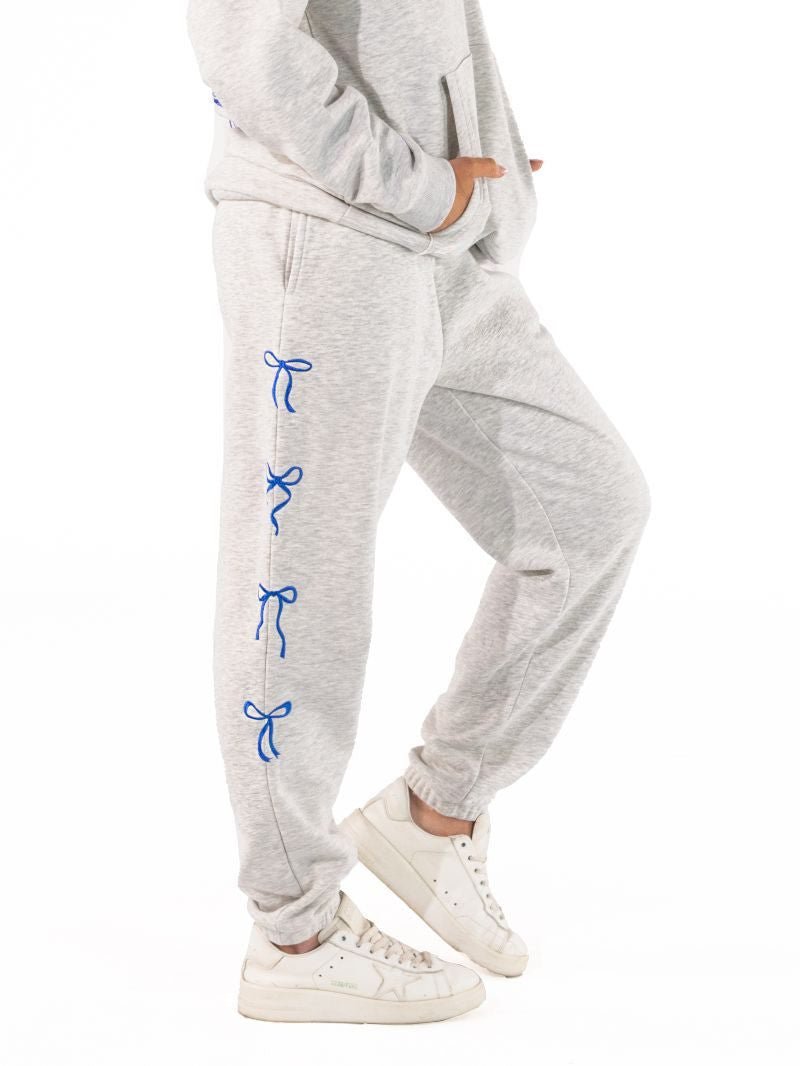 Grey Blue Bow Sweat Pants - She Chester