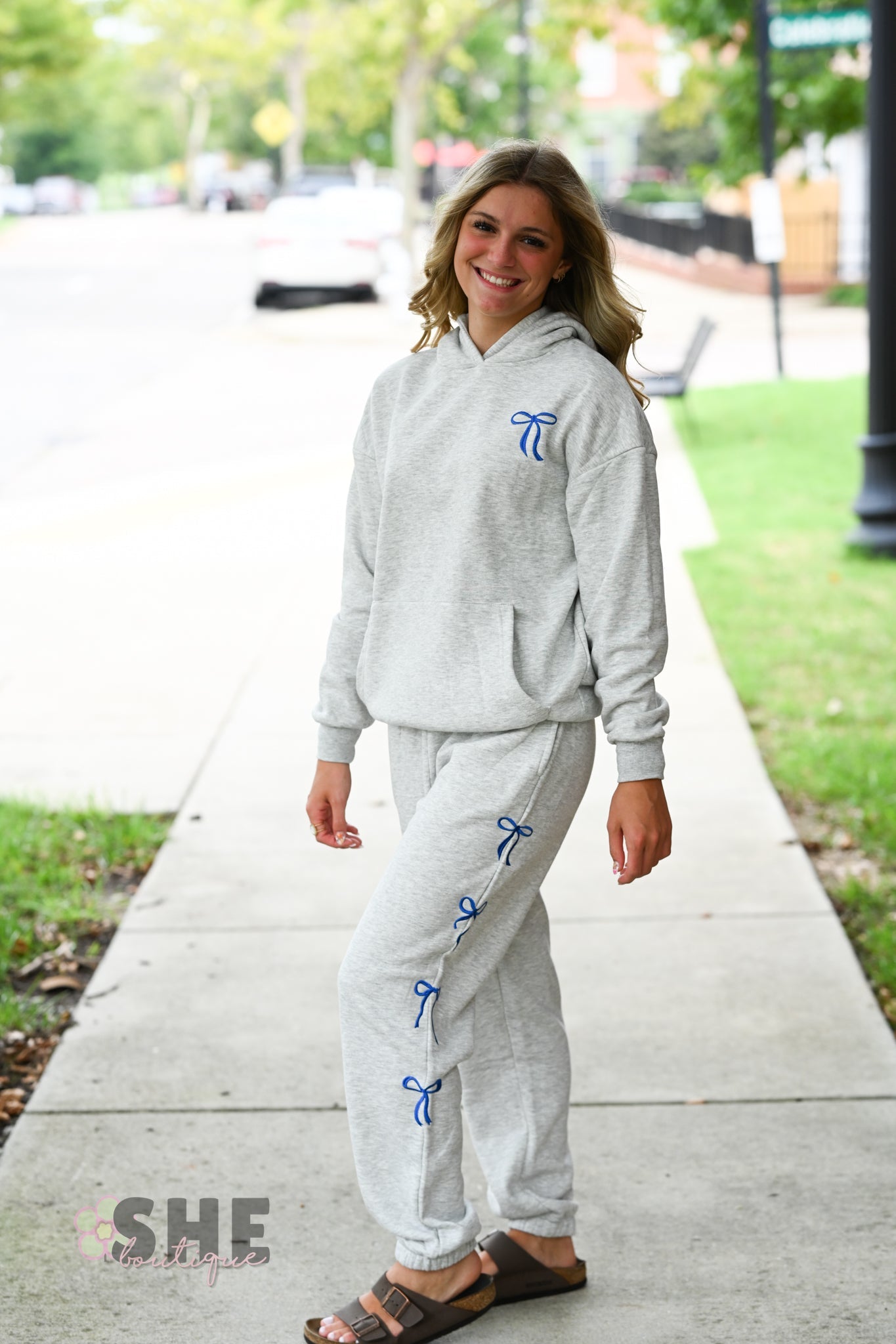 Grey Blue Bow Sweat Pants - She Chester
