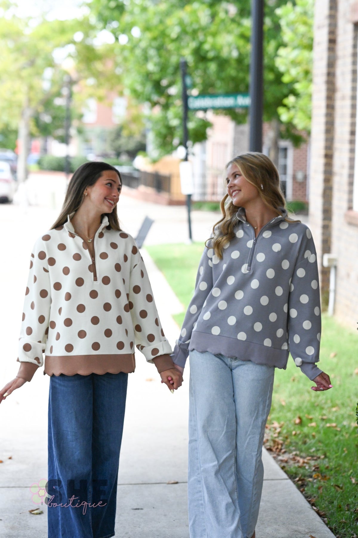 Grey & White Polka Dot Scallop Pull - She Chester