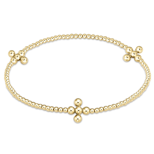 Signature Classic Gold Cross 2mm Beaded Pattern Bracelet