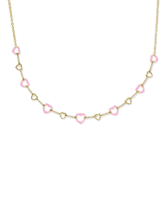 Haisley Heart Strand Necklace Gold Pink Pearlescent Enamel - She Chester