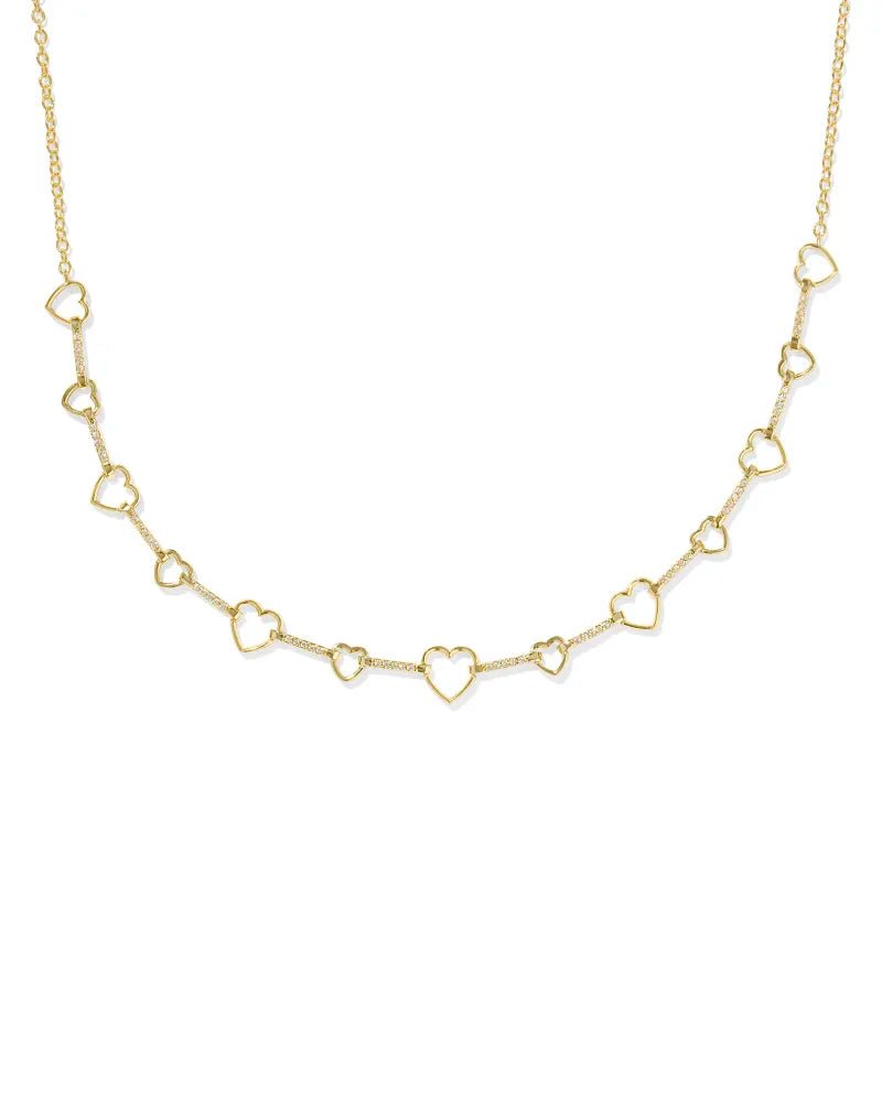 Haisley Heart Strand Necklace Gold White Crystal - She Chester