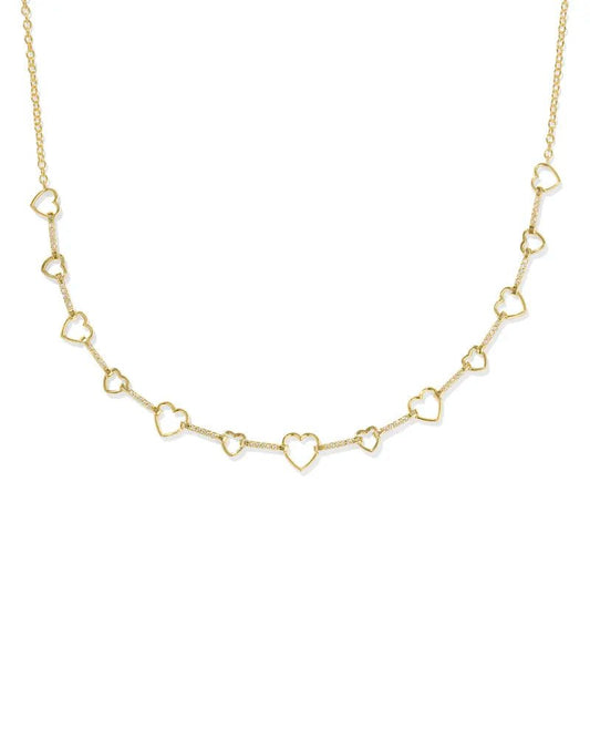 Haisley Heart Strand Necklace Gold White Crystal - She Chester