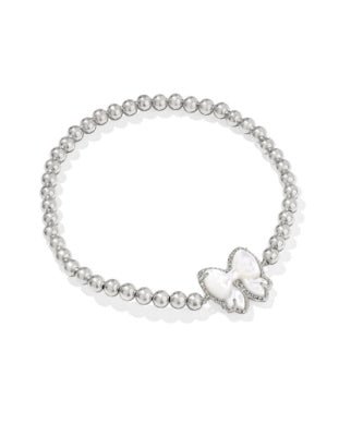 Haley Bow Rhodium Ivory MOP Stretch Bracelet - She Chester