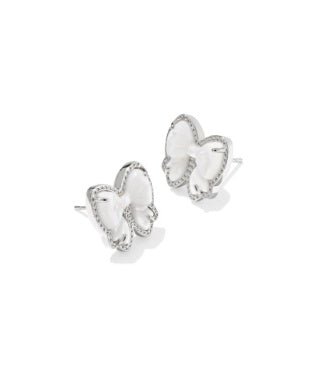 Haley Bow Rhodium Ivory MOP Stud Earrings - She Chester