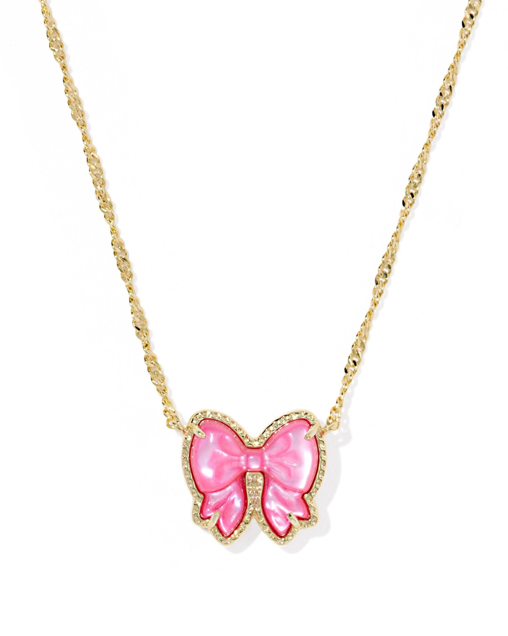 HALEY BOW SHORT PENDANT NECKLACE GOLD ROSE VIOLET MOTHER OF PEARL - She Chester