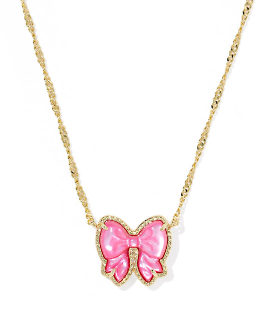 HALEY BOW SHORT PENDANT NECKLACE GOLD ROSE VIOLET MOTHER OF PEARL - She Chester