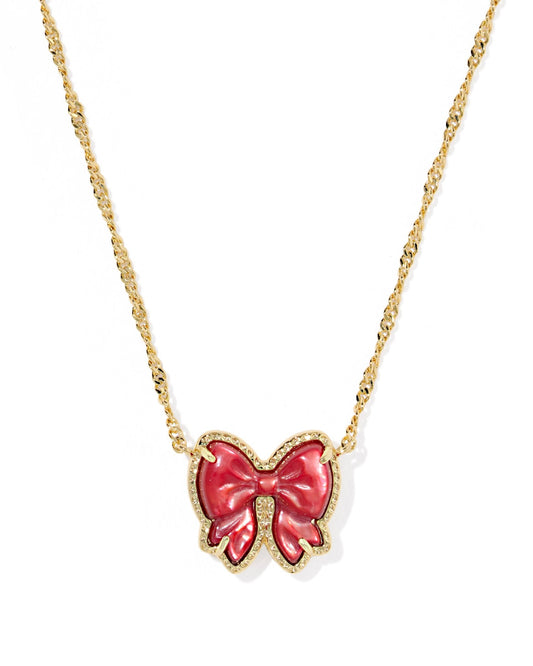 HALEY BOW SHORT PENDANT NECKLACEGOLD SCARLET RED MOTHER OF PEARL - She Chester