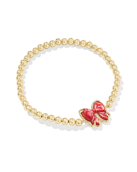 HALEY BOW STRETCH BRACELET GOLD SCARLET RED MOTHER OF PEARL - She Chester