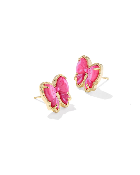HALEY BOW STUD EARRINGS GOLD ROSE VIOLET MOTHER OF PEARL - She Chester