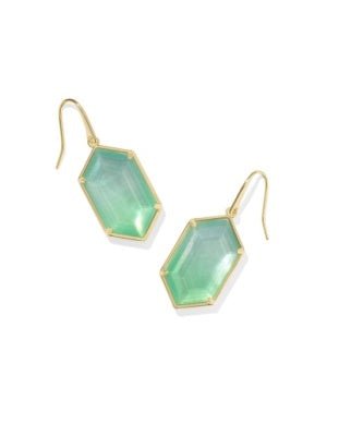 Hallie Drop Earrings Gold Mint Green Watercolor Illusion - She Chester
