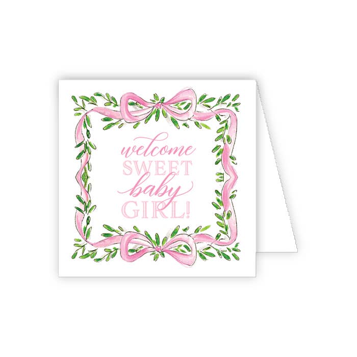Handpainted Pink Ribbon with Greenery Crest Enclosure Card - She Chester