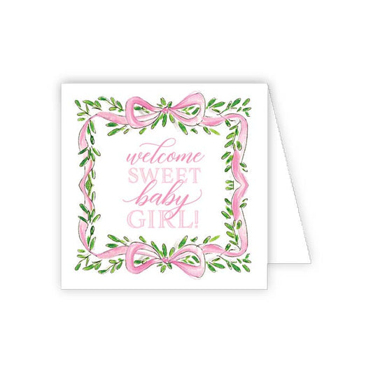 Handpainted Pink Ribbon with Greenery Crest Enclosure Card - She Chester