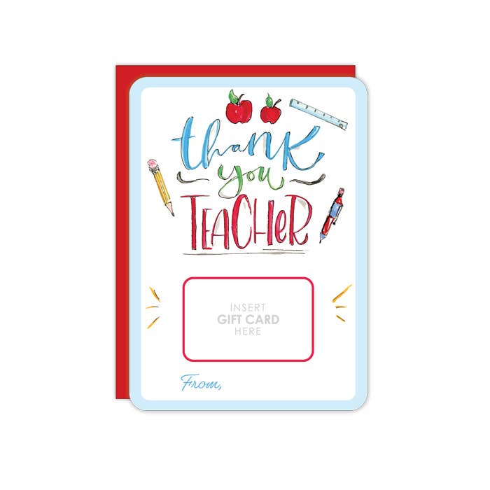 Handpainted Thank You Teacher Gift Card Greeting - She Chester