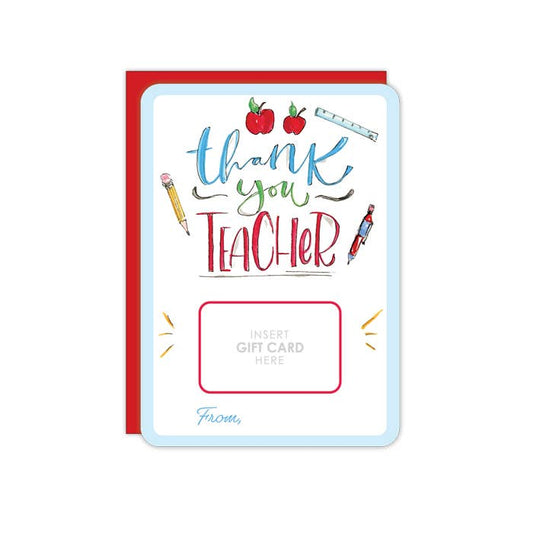 Handpainted Thank You Teacher Gift Card Greeting - She Chester