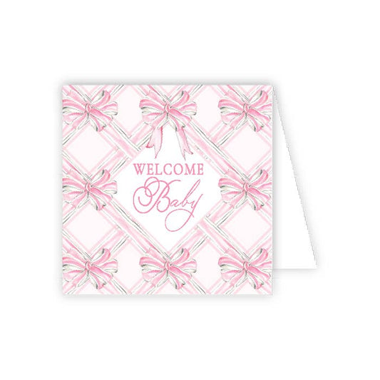 Handpainted Welcome Baby Pink Bows Enclosure Card - She Chester