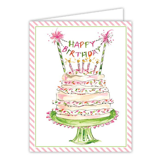 Happy Birthday Banner Pink and Green Cake Greeting Card - She Chester