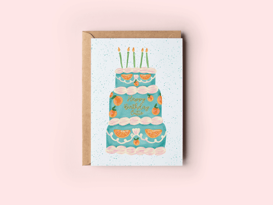 Happy Birthday Cutie Oranges Cake Coquette Greeting Card - She Chester