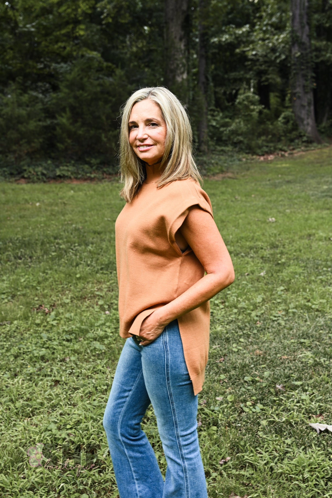Happy Hour Mock Neck Top - Camel - She Chester