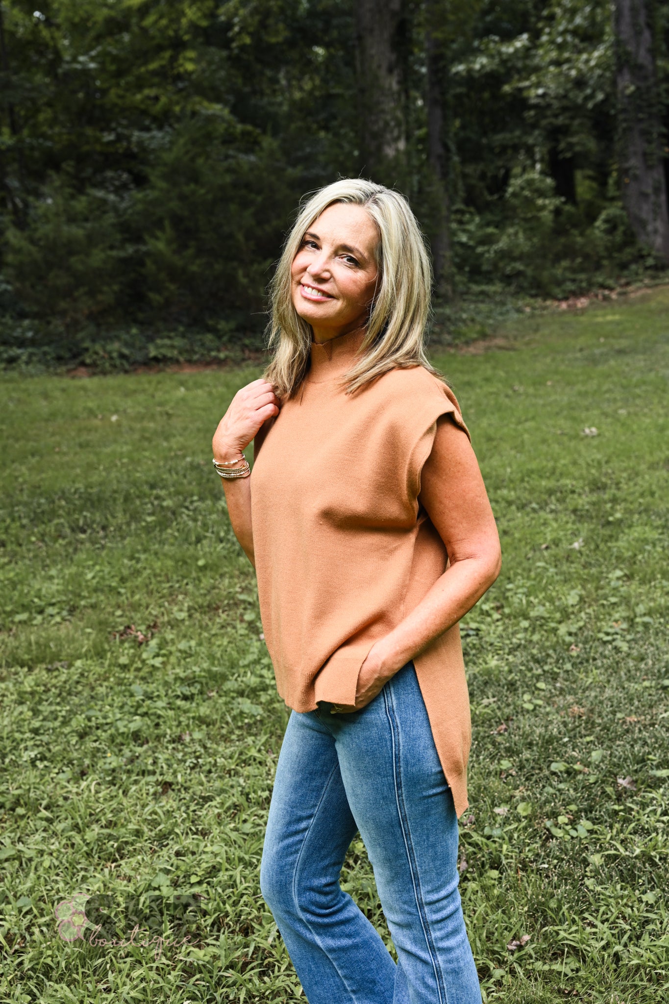 Happy Hour Mock Neck Top - Camel - She Chester
