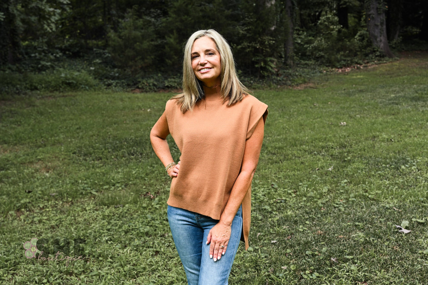 Happy Hour Mock Neck Top - Camel - She Chester