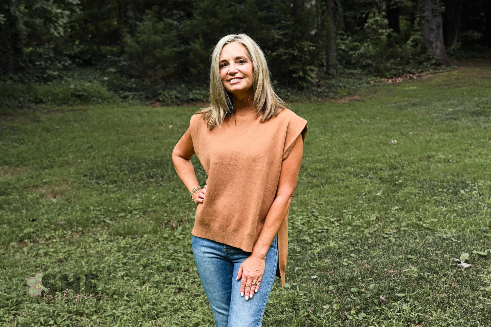 Happy Hour Mock Neck Top - Camel - She Chester