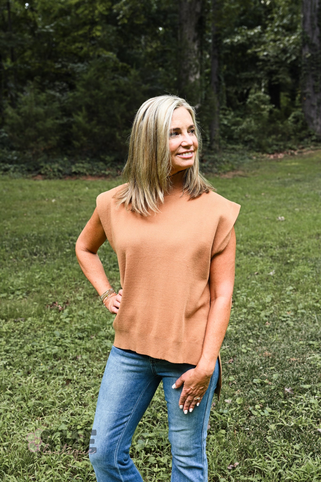 Happy Hour Mock Neck Top - Camel - She Chester