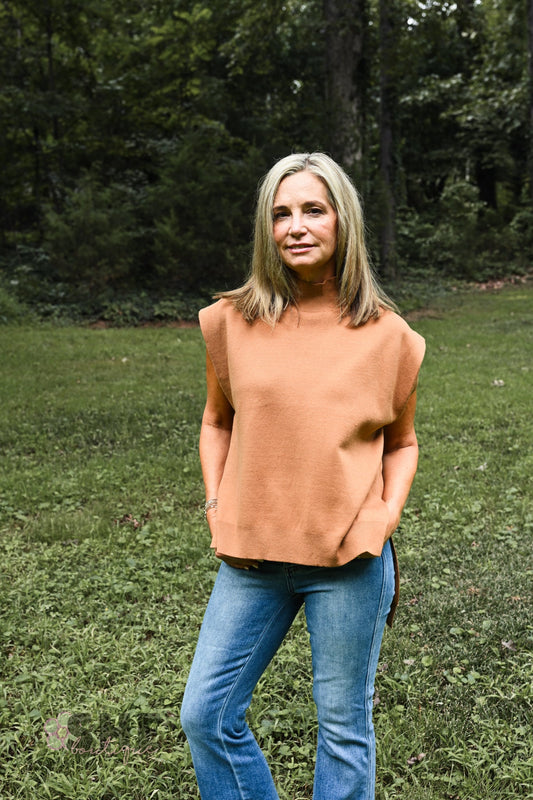 Happy Hour Mock Neck Top - Camel - She Chester