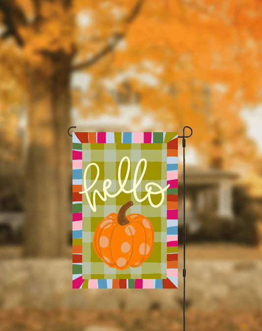 Hello Pumpkin Jewel Tone Garden Flag - She Chester