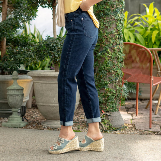 High Waist Dark Boyfriend Jeans Style 82646 - She Chester